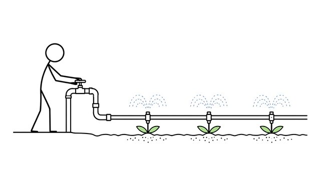 simple stick-figure illustration depicts with irrigation pipe
