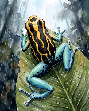 Yellow and cyan poison dart frog