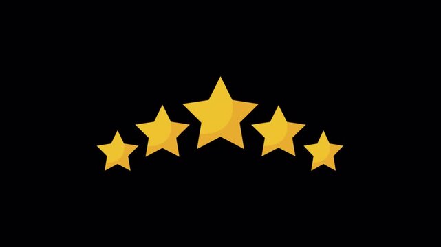 Five stars rating review animation with golden colors, transparent background, and motion graphics element in 4k video