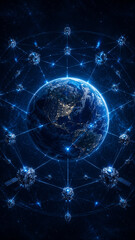 Fototapeta premium Orbital Computing Constellation Connected Around the Blue Planet