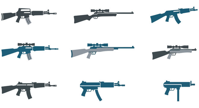 Firearm Silhouettes Collection Dark Blue On White Background ak47 assault