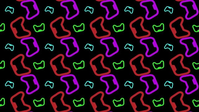 Neon Gaming Controller Pattern Seamless Background With Vibrant Light Icons 4k Motion Loop