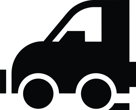 Cargo van vector icon. Flat delivery truck silhouette. Minimalist box car logo. Transport and logistics shipping symbol outline.