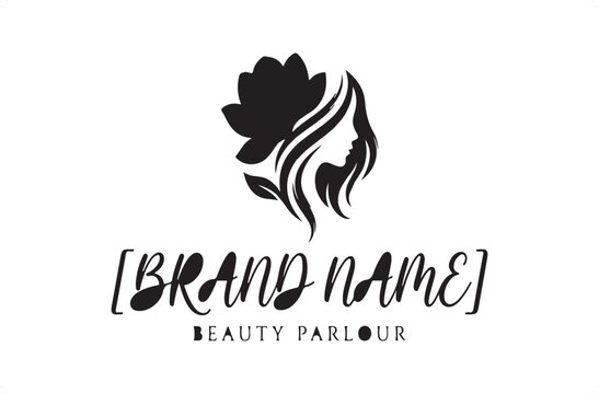 Minimalist black and white beauty parlor logo with stylized feather and modern typography design