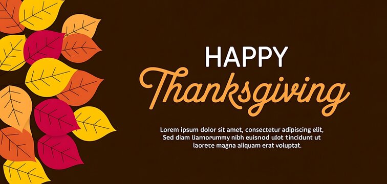 Festive happy thanksgiving greeting with autumn leaves and warm brown background