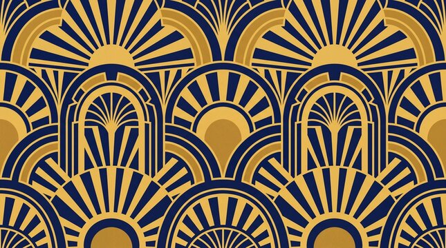 Luxury Art Deco seamless geometric pattern background in navy blue and gold