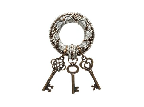Ornate vintage key ring with three decorative skeleton keys hanging