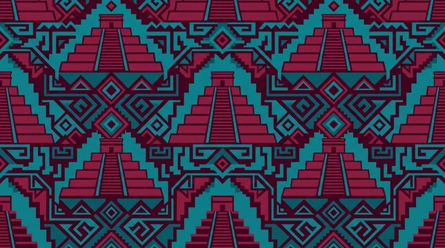 Seamless geometric Aztec step pyramid pattern background