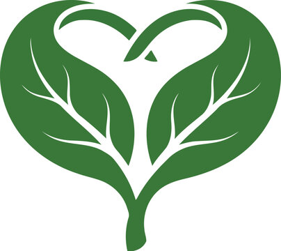 Green leaf heart shape symbol representing ecology and nature love