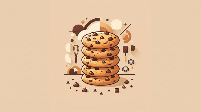 Stack of Chocolate Chip Cookies with Chocolate Chips and Milk