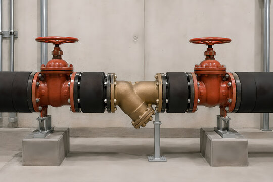 Commercial Hydronic Y-Strainer Between Insulated Pipes and Isolation Valves