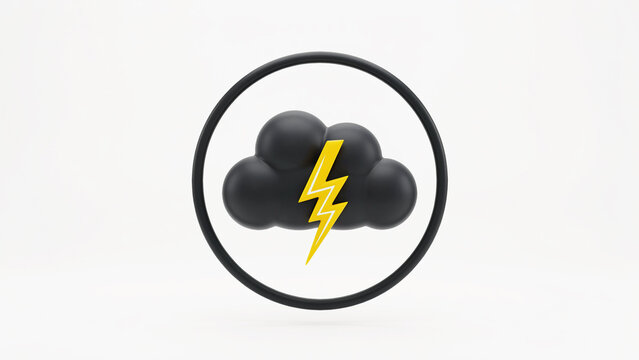 Modern graphic illustration featuring cloud with lightning bolt symbol inside circular frame design