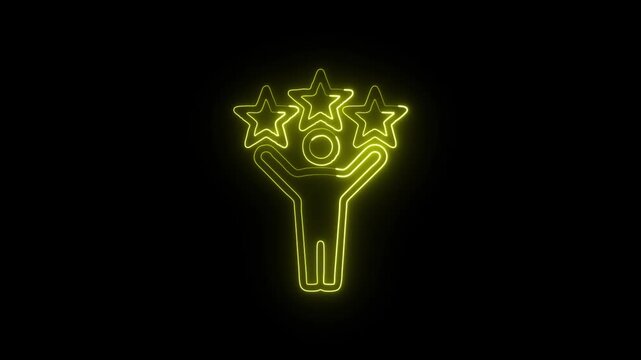 Celebration Star Figures Icon Animation with Glowing Lines on Black Background