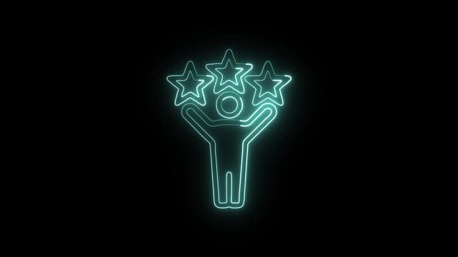 Celebration Star Figures Icon Animation with Glowing Lines on Black Background