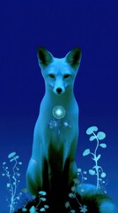 Naklejka premium Surreal blue fox with glowing plants, perfect for mobile wallpaper.