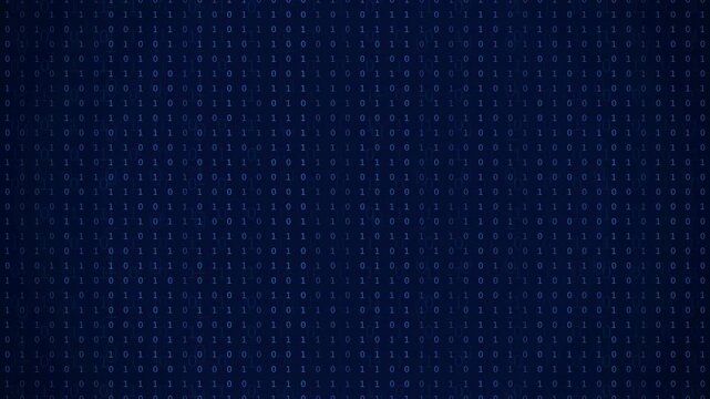Abstract blue digital background with scrolling binary code and futuristic data stream animation