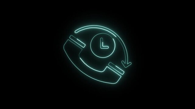 Call Back Timer Icon Animation with Glowing Lines on Black Background