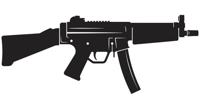 Submachine Gun Silhouette On White Background A Black Weapon Outline