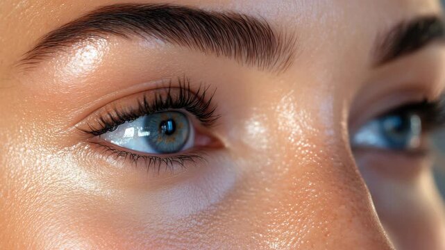 Extreme Close-up of a Blue Eye with Detailed Texture and Thick Eyebrow