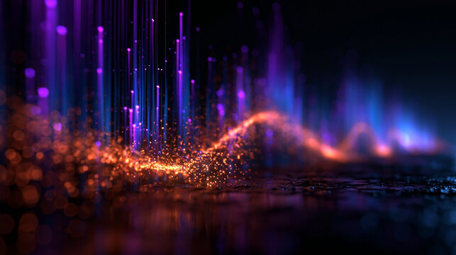 Abstract Digital Wave Particles Glowing on Dark Background