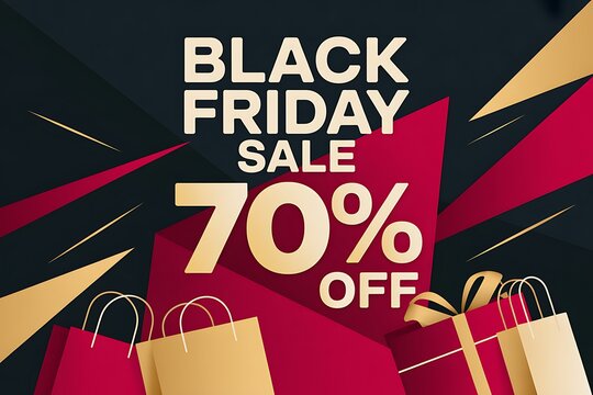 Black friday sale advertisement with seventy percent off discount on a dark background