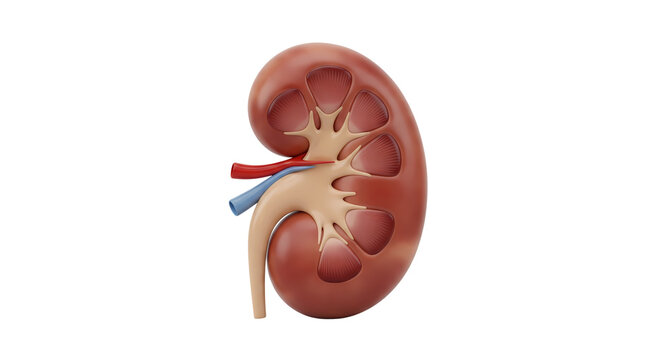 Anatomical illustration of a human kidney, showcasing its internal structure and vascular system