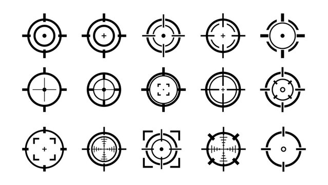 Black Crosshair Target Icon Set Sniper Reticle Aim Game UI Symbol