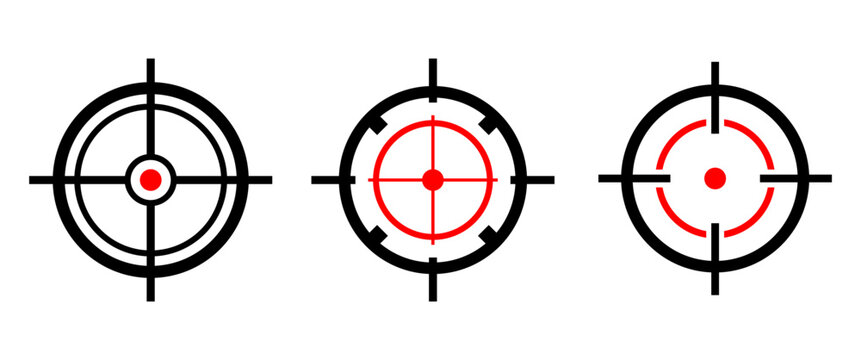 Red Dot Crosshair Target Icon Set FPS Game Aim Scope Symbol