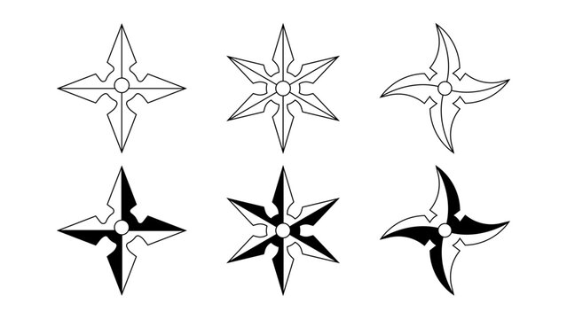 Outline Ninja Star Icon Set Japanese Shuriken Weapon Line Art