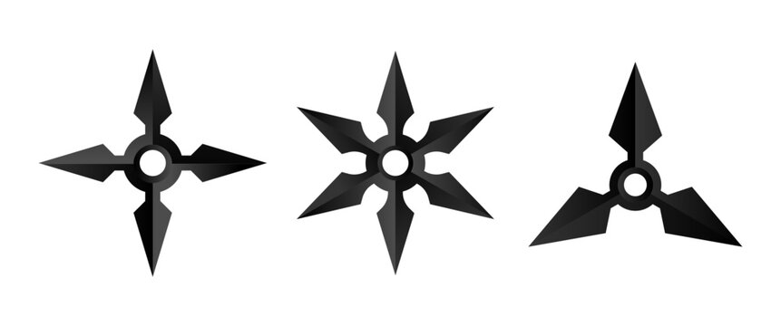 Realistic Metallic Ninja Star Set Japanese Shuriken Weapon Icon