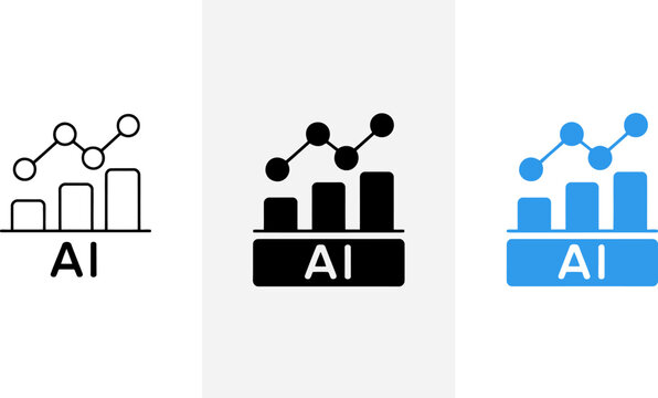 AI Data Analysis Chart Set with Bars and Line Graph Outline Blue 
