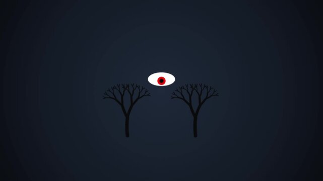 Eye Illustration with Dark Trees in a Surreal Minimalist Style