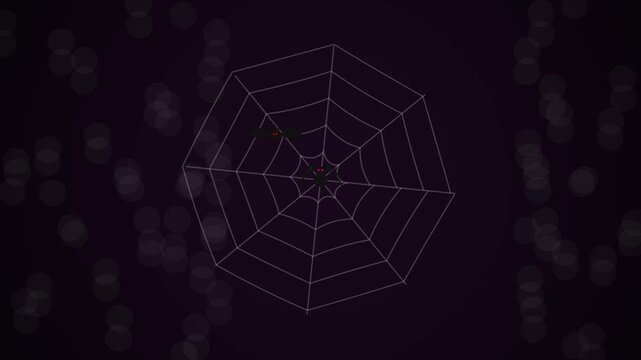 Spider Crawling on a Web with Glowing Red Eyes in Dark Background