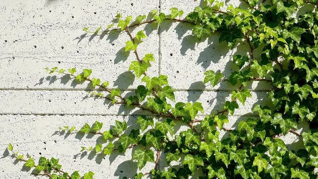 Vibrant Green Ivy Creeper Spreading Across Textured Concrete Wall Surface Background