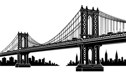 Obraz premium Manhattan Bridge New York City Black Silhouette Vector Landmark Illustration