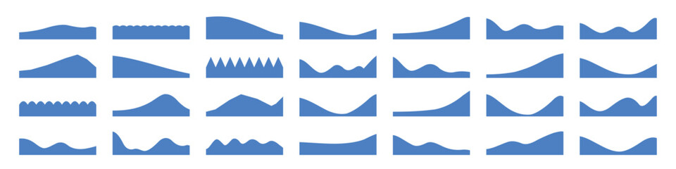 Obraz premium Blue Geometric Wave Pattern Collection with Abstract Curved Lines, Ocean Inspired Shapes, Repeating Decorative Motifs and Modern Minimal Design 