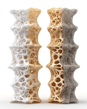 Bone density and porous bone structure comparison isolated on white background