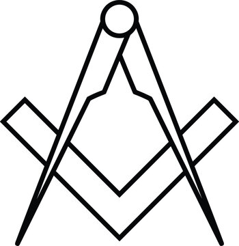 Minimalist masonic square and compass vector icon featuring simple black line art geometry secret society symbol isolated on white background