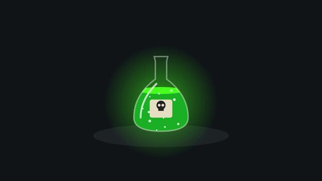 Poison Flask with Skull Icon Glowing in Dark Chemical Research