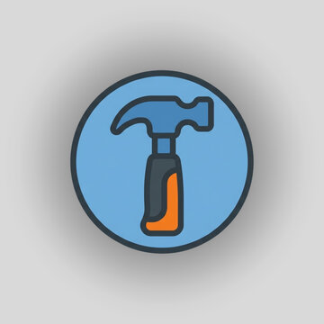 Flat Vector Illustration of a Hammer Tool Icon in a Blue Circle for Construction and Repair Services