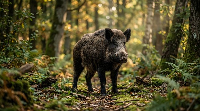Wild Boar Standing in Natural Forest Environment on August 22 2026