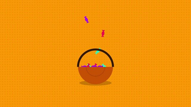 Candy Falling into Halloween Basket Animation