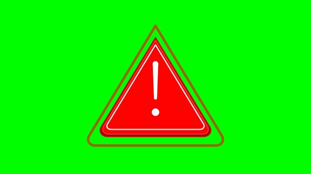 Animated Red Warning Alert Icon with Pulsing Shockwave Effect on Green Screen Chroma Key Background Loop 4K