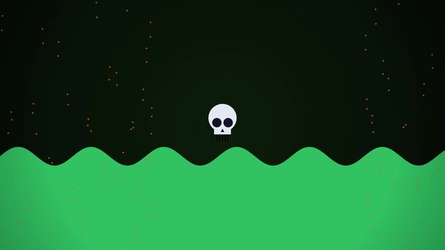 Skull Floating over Toxic Green Liquid in Dark Motion Background