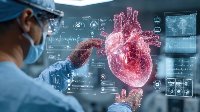 Advanced Technology in Medicine - Doctor Using Augmented Reality to Analyze Heart Health Data in a Modern Healthcare Environment