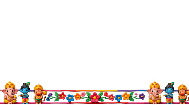 Clay art style hindu deities border isolated on transparent background