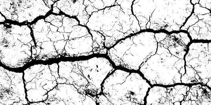 Black and white texture of dried cracked earth or parched soil surface
