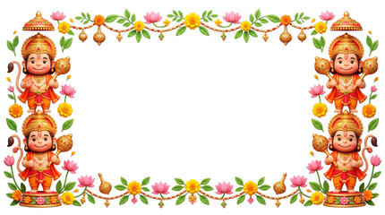 Fototapeta premium Hanuman floral border frame isolated on transparent background