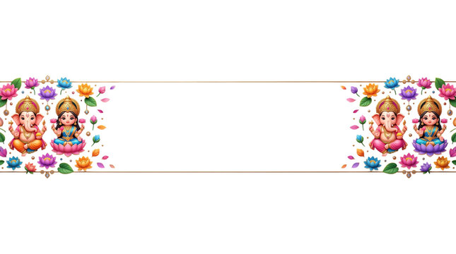 Ganesha and lakshmi decorative border isolated on transparent background