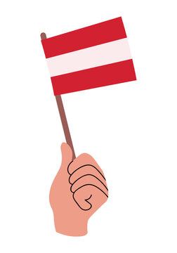 Austria flag held in a human hand. Austrian flag vector illustration isolated on white. Ready for national celebration, travel, culture, education, and patriotic design.